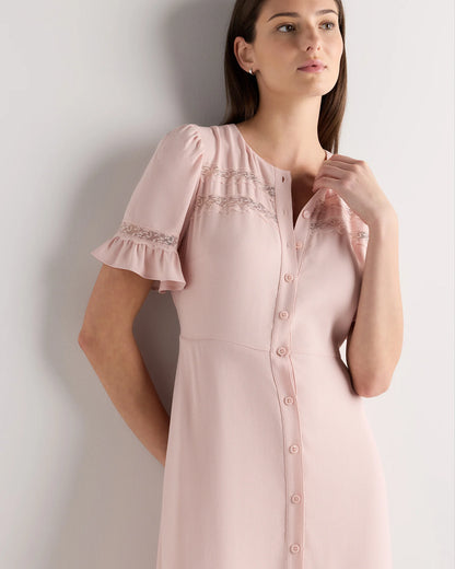 Lightweight Crepe Lace Inset Midi Dress - XS / Moonstone Blue