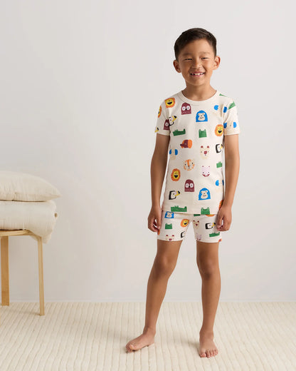 100% Organic Cotton Short Sleeve and Shorts Pajama Set - 6 / Navy Stripe