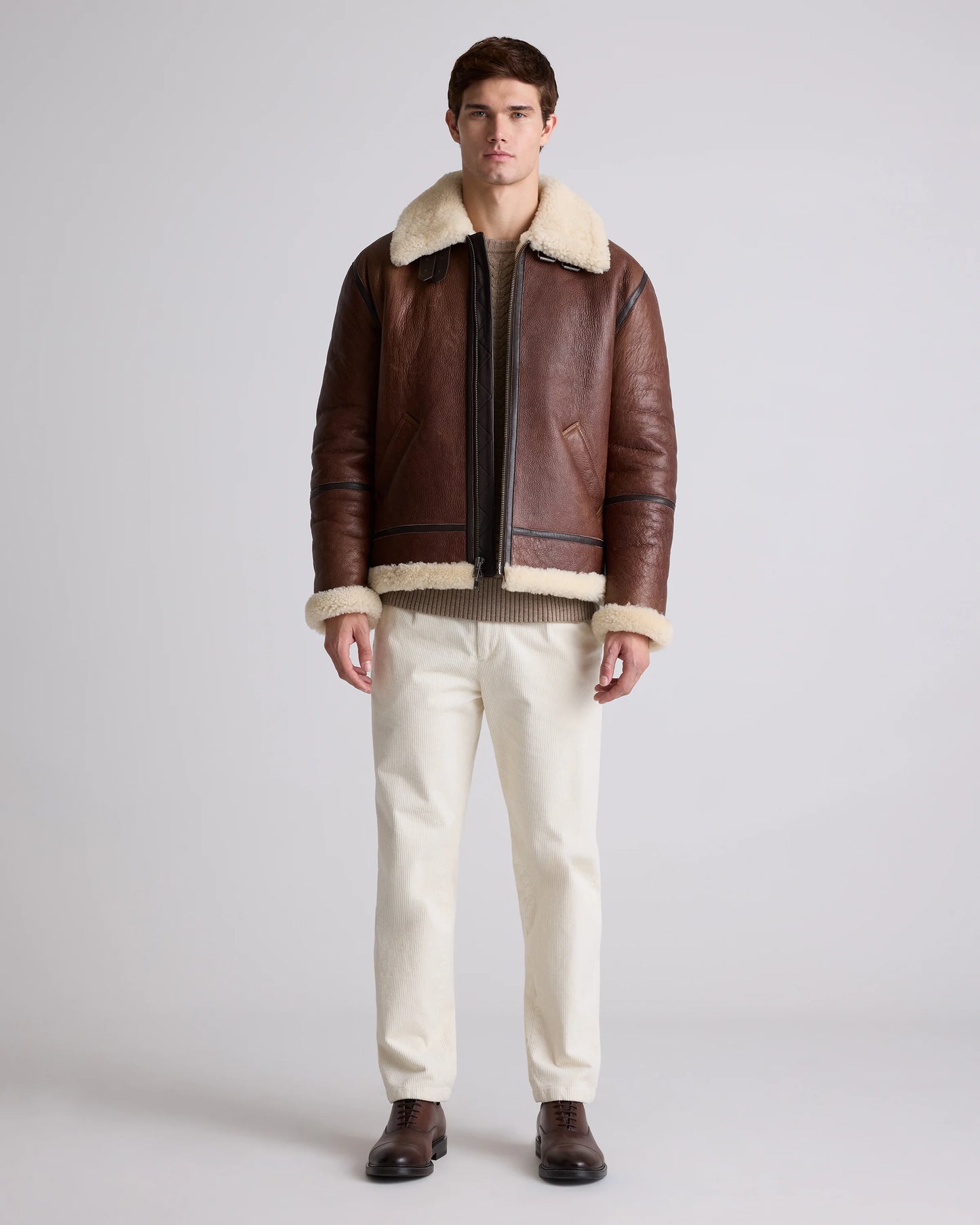 100% Shearling Bomber Jacket - S / Dark Brown