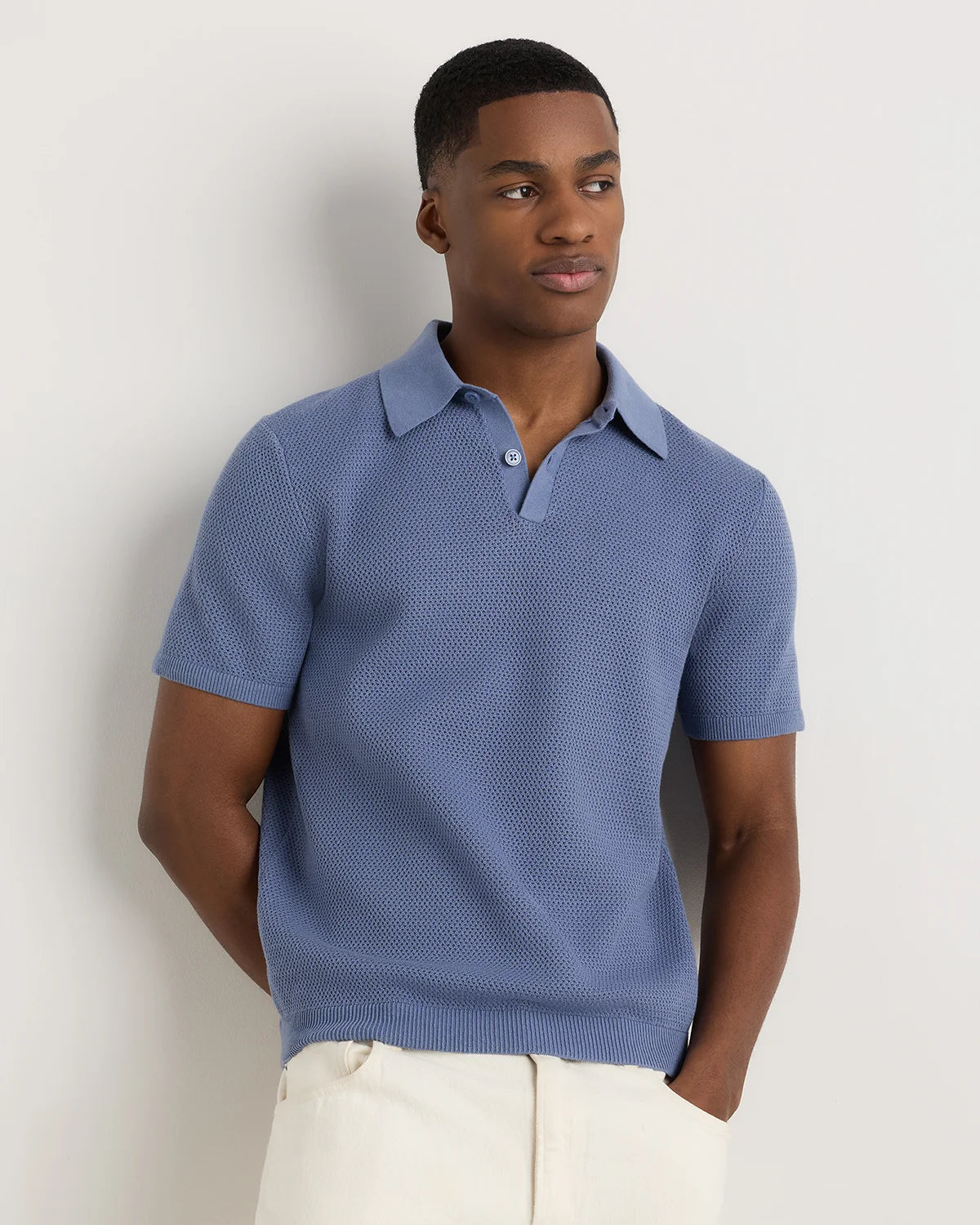 100% Organic Cotton Mesh-Stitch Sweater Polo - XS / Charcoal