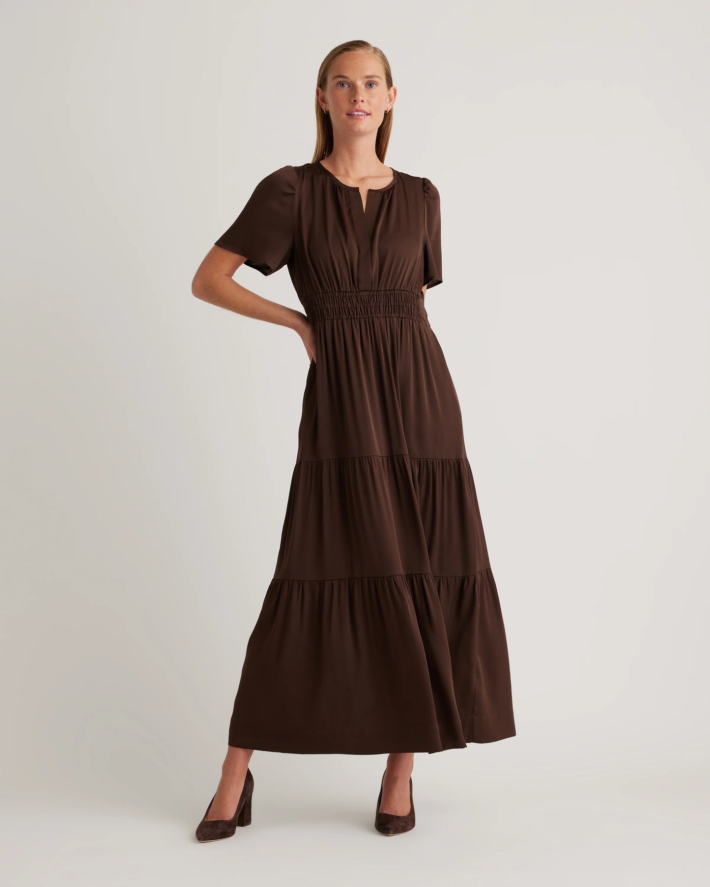 Washable Stretch Silk Tiered Maxi Dress - XS / Navy