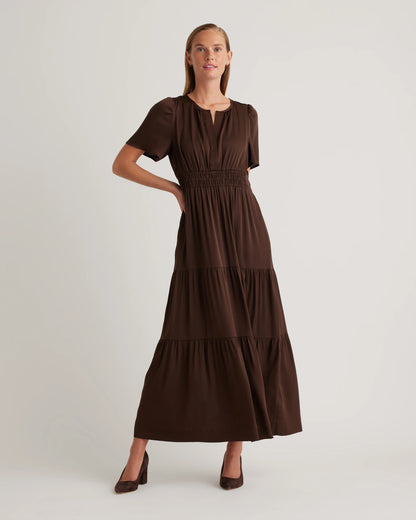 Washable Stretch Silk Tiered Maxi Dress - XS / Navy