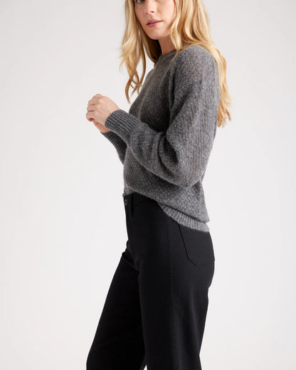 Baby Alpaca-Wool Diamond Stitch Crew - XS / Charcoal