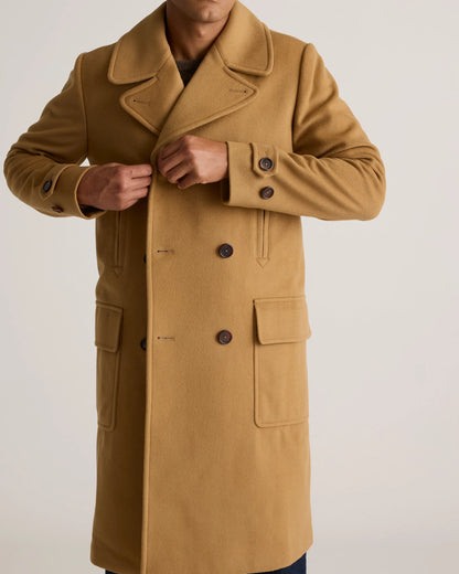 Italian Wool Double-Breasted Officer Topcoat - S / Heather Charcoal