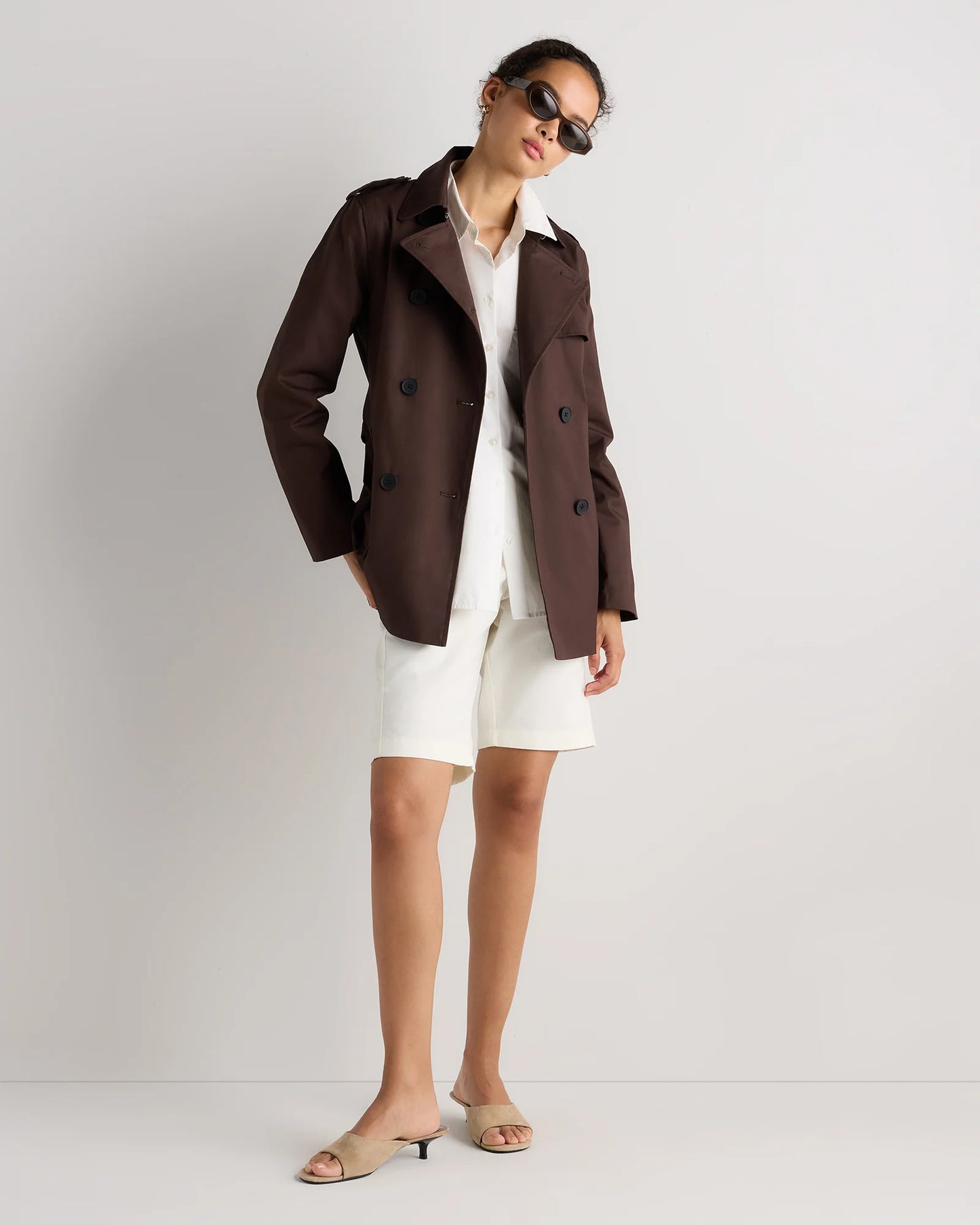 Comfort Stretch Short Trench Coat - XS / Coffee Bean Brown