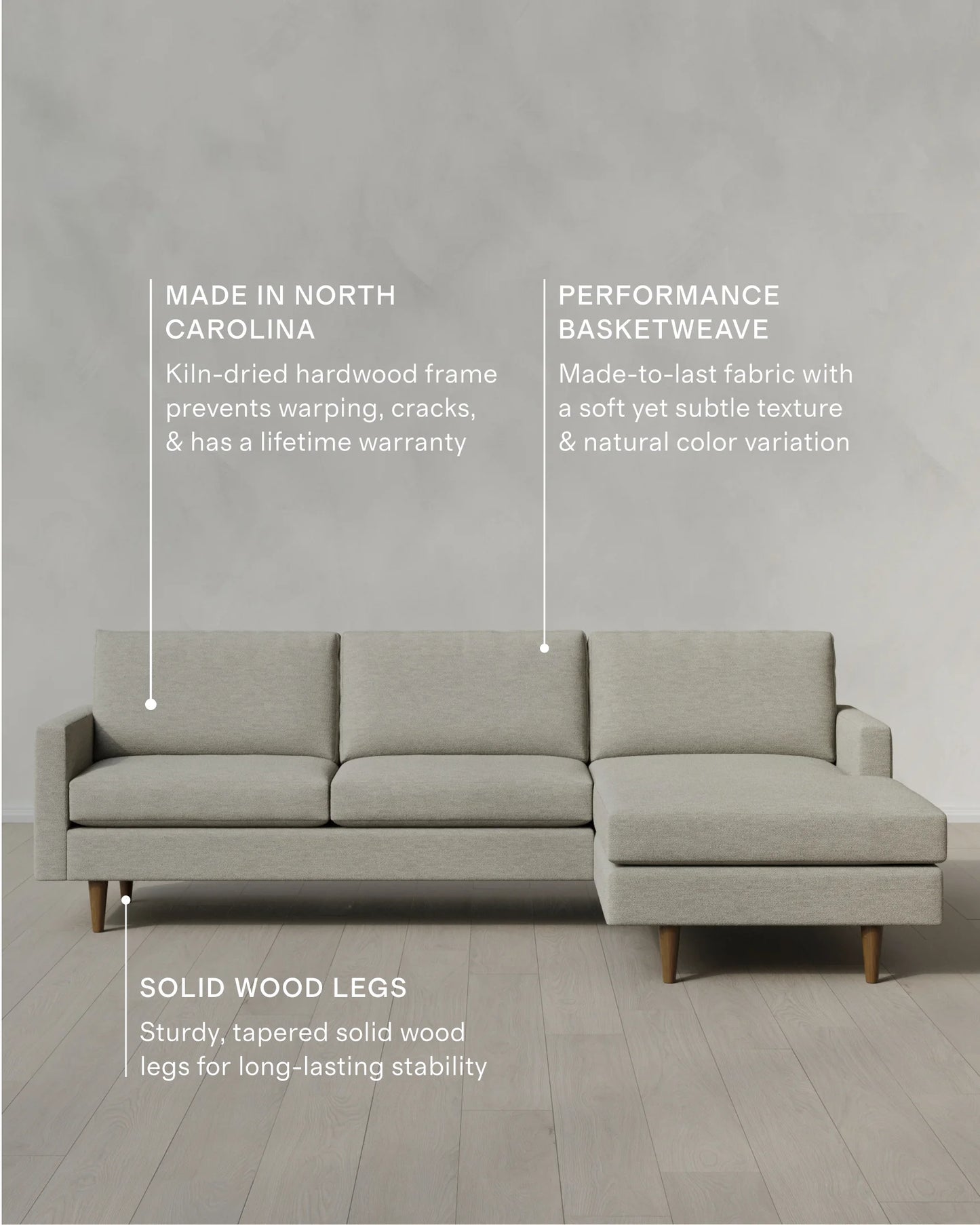 Atlas Midcentury Chaise Sectional in Performance Basketweave - 106" Right Arm / Navy