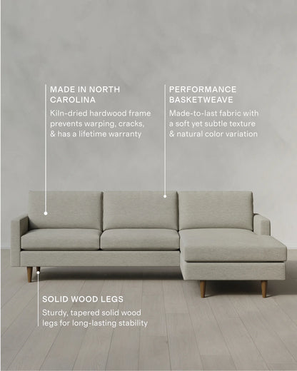 Atlas Midcentury Chaise Sectional in Performance Basketweave - 106" Right Arm / Navy