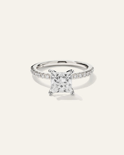 Lab Grown Diamond Princess Petite Pave Engagement Ring - 2ct - 4 / Yellow Gold