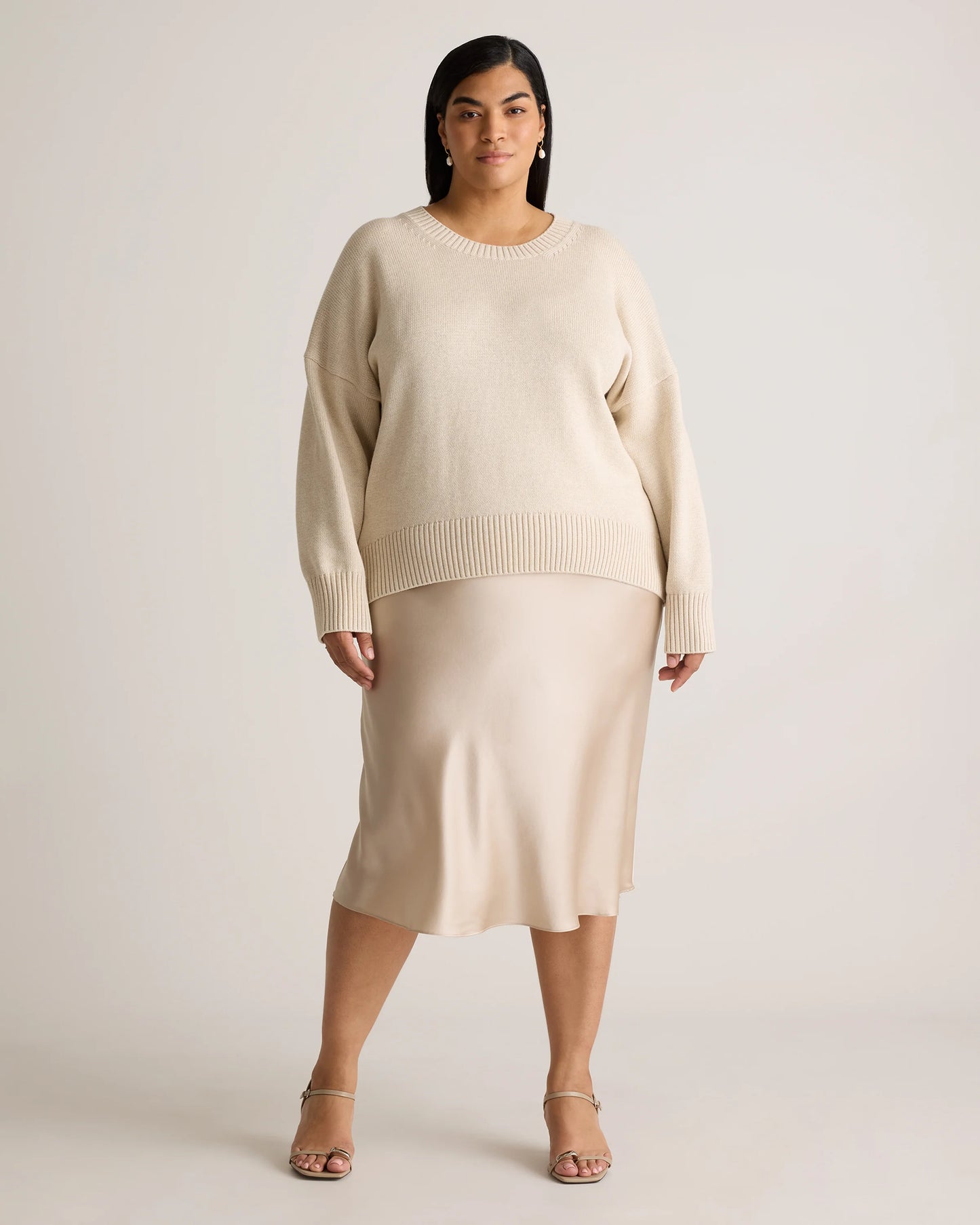 100% Organic Cotton Boyfriend Crew Sweater - 1X / Shell Pink