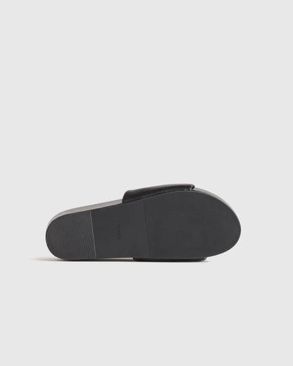 Italian Leather Platform Slide Sandal - 5 / Black