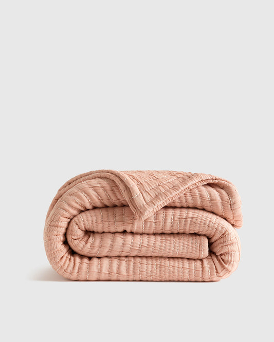 Organic Cotton Channel Stitch Coverlet - Twin / Coral Pink