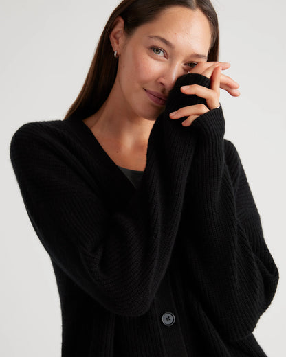 Mongolian Spring Cashmere Fisherman Boxy Cropped Cardigan Sweater - XS / Heather Grey