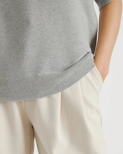 Lightweight Cotton Cashmere Link-Stitch Dolman Sweater - XS / Sugar Stone