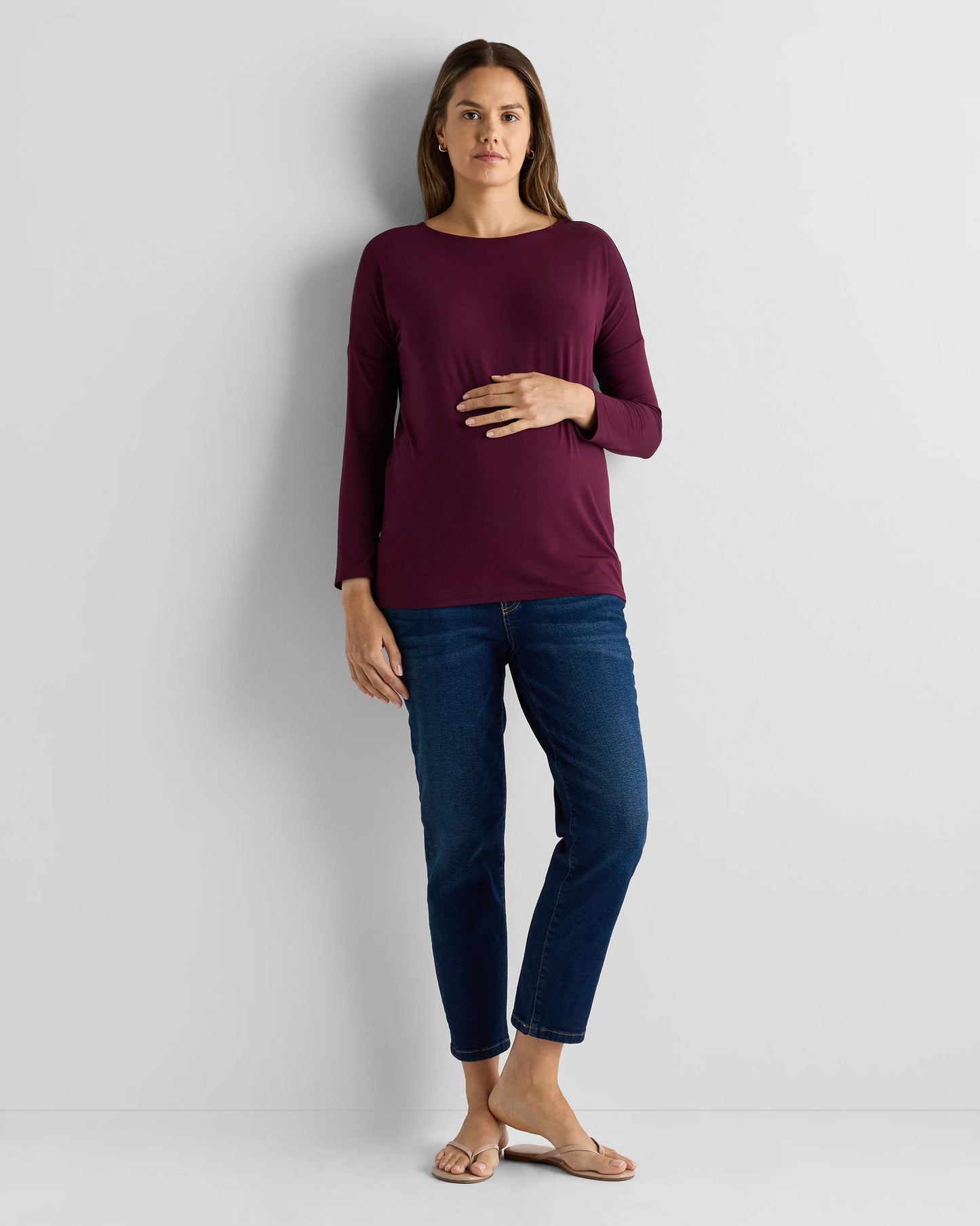 Bamboo Jersey Maternity Long Sleeve Tee (2-pack) - XS / Wine Tasting Red/Nocturnal Green