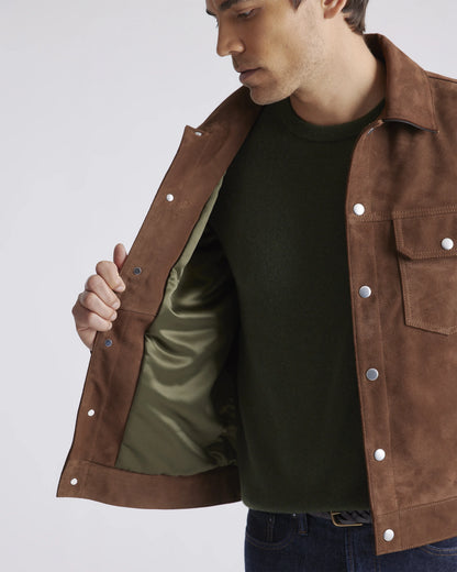 Italian Suede Trucker Jacket - S / Dark Chestnut