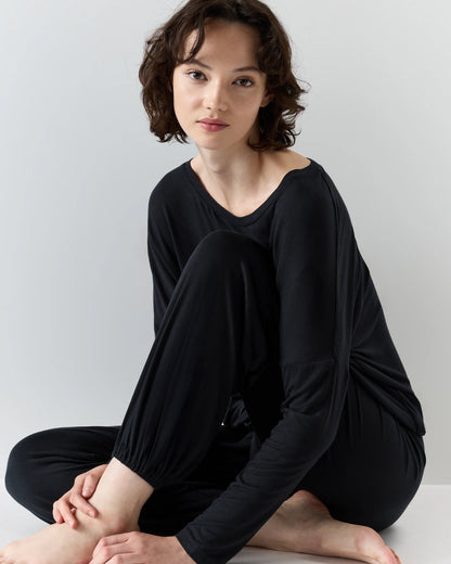 Bamboo Jersey Slouchy Pajama Set - XS / True Black