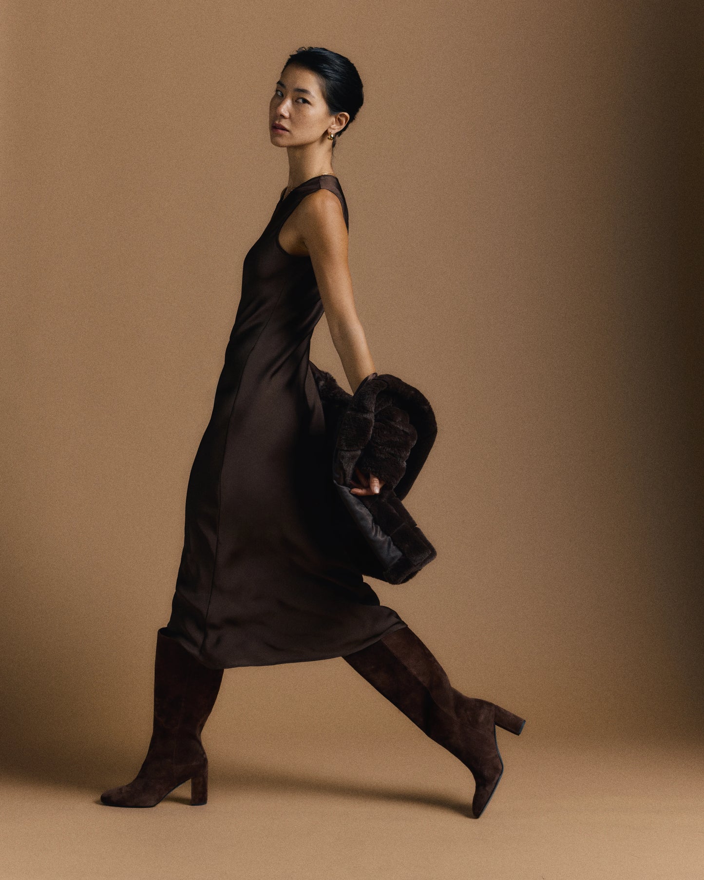 Italian Suede Block Heel Boots - 5 / Espresso Brown