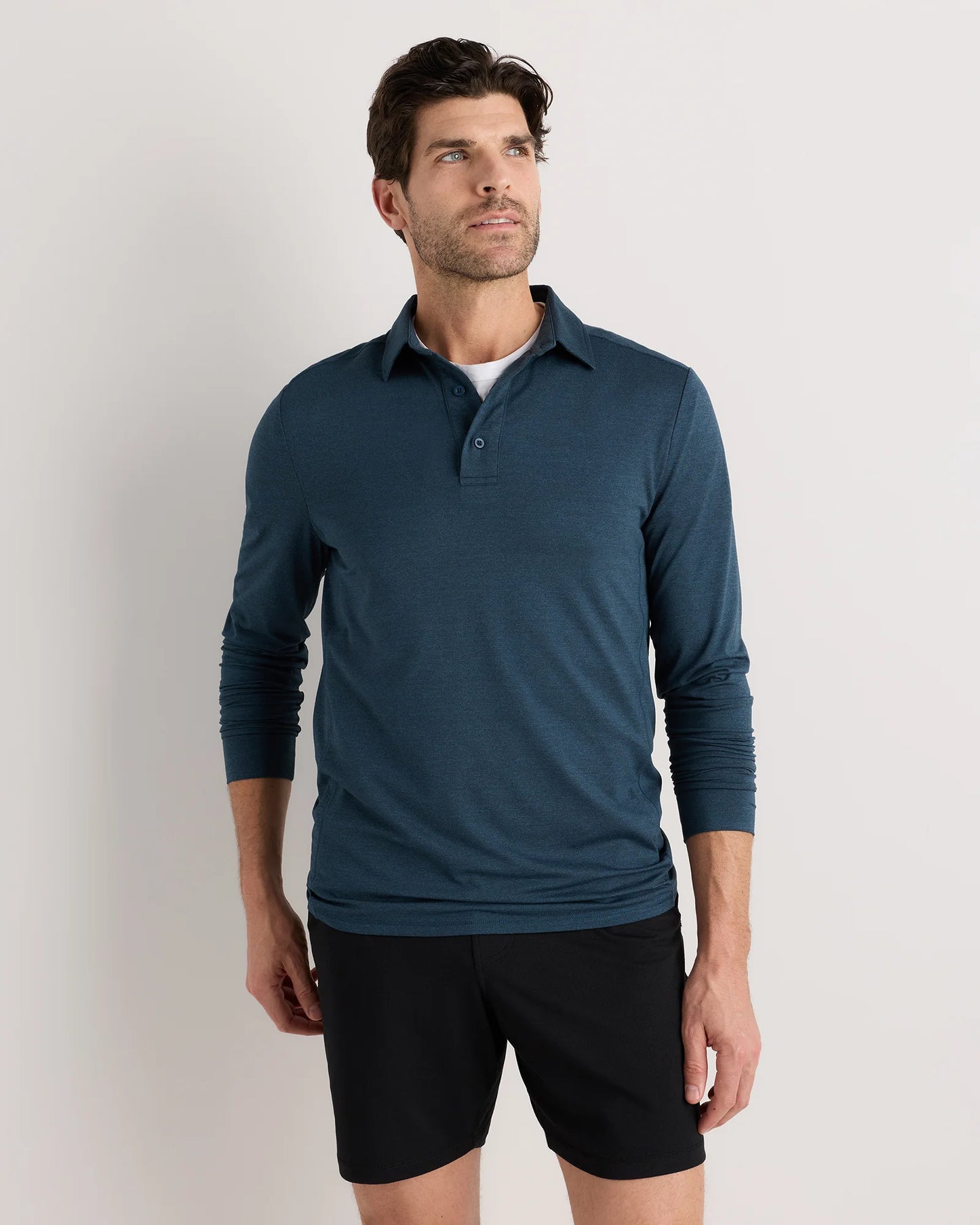 Flowknit Breeze Performance Long Sleeve Polo - XS / Heather Black