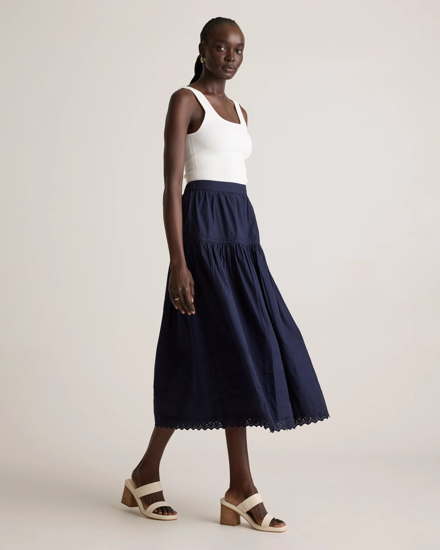 100% Organic Cotton Poplin Pintuck Maxi Skirt - XS / Black