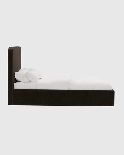 Curved Bed in Performance Velvet - Full / Walnut