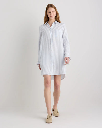 100% European Linen Shirt Dress - XS / Sky Blue Mariner Stripe