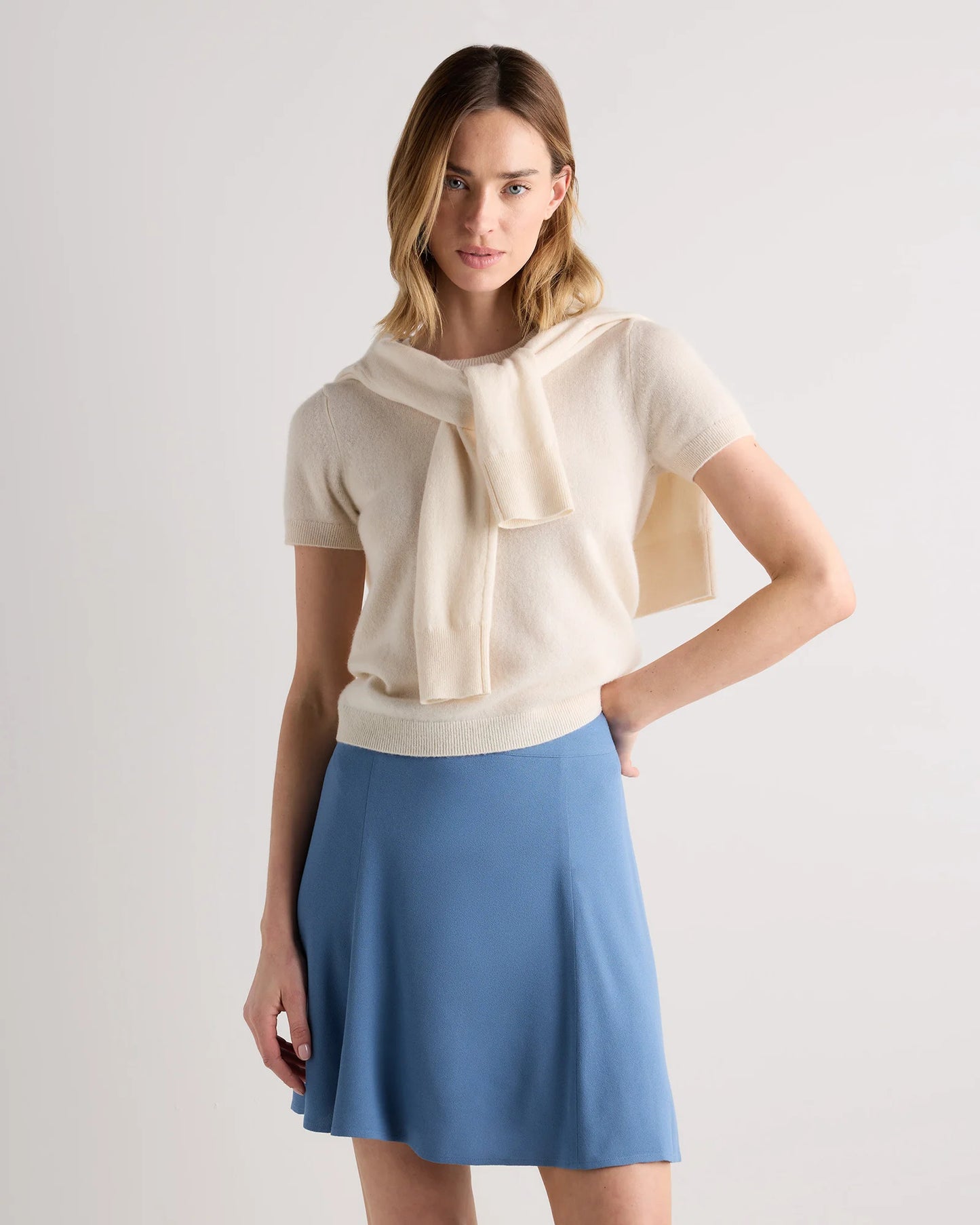 Lightweight Crepe A-Line Mini Skirt - XS / Moonstone Blue