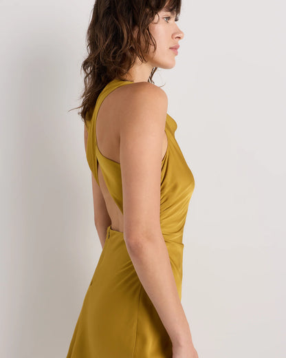 Washable Stretch Silk High Neck Midi Dress - XS / Vintage Navy Roses