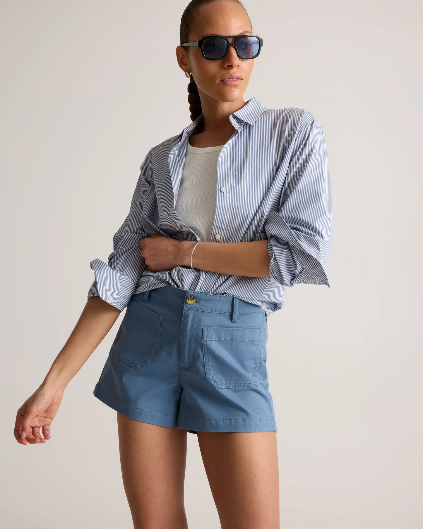 Stretch Cotton Chino Patch Pocket Shorts - 0 / Frost