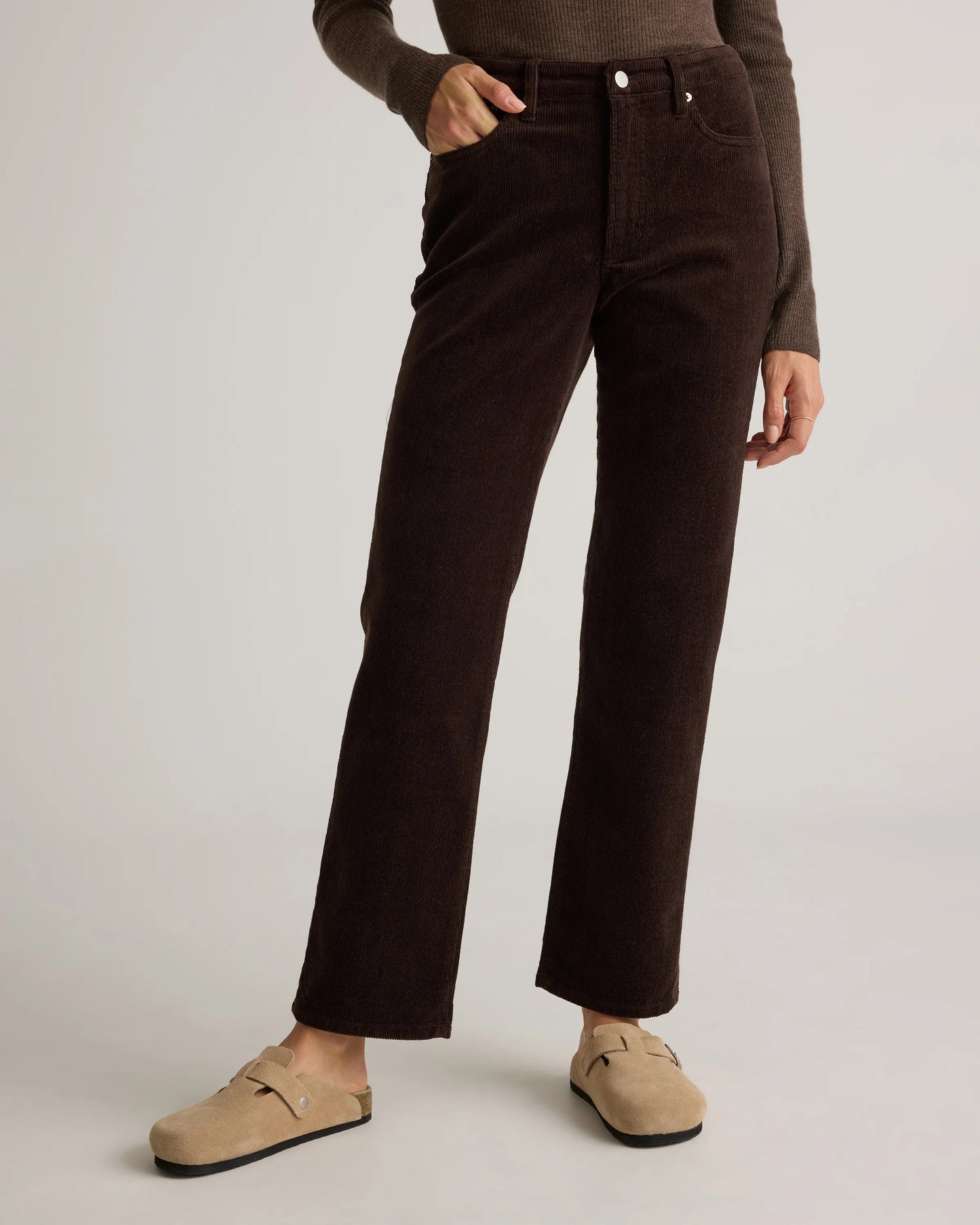 Organic Stretch Corduroy Straight Leg Pants - 0 / Espresso