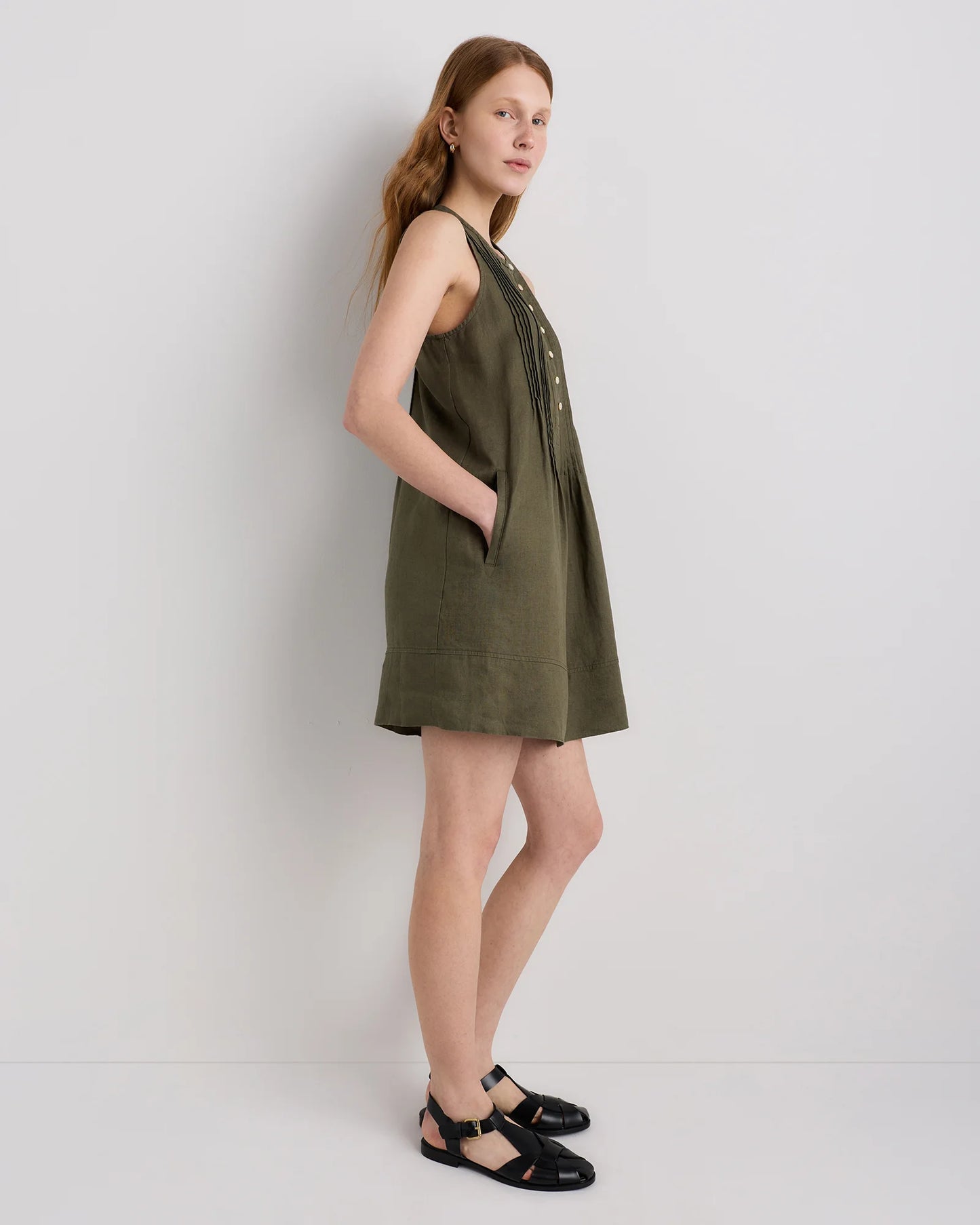 100% European Linen Sleeveless Swing Dress - XS / Classic Mini Gingham