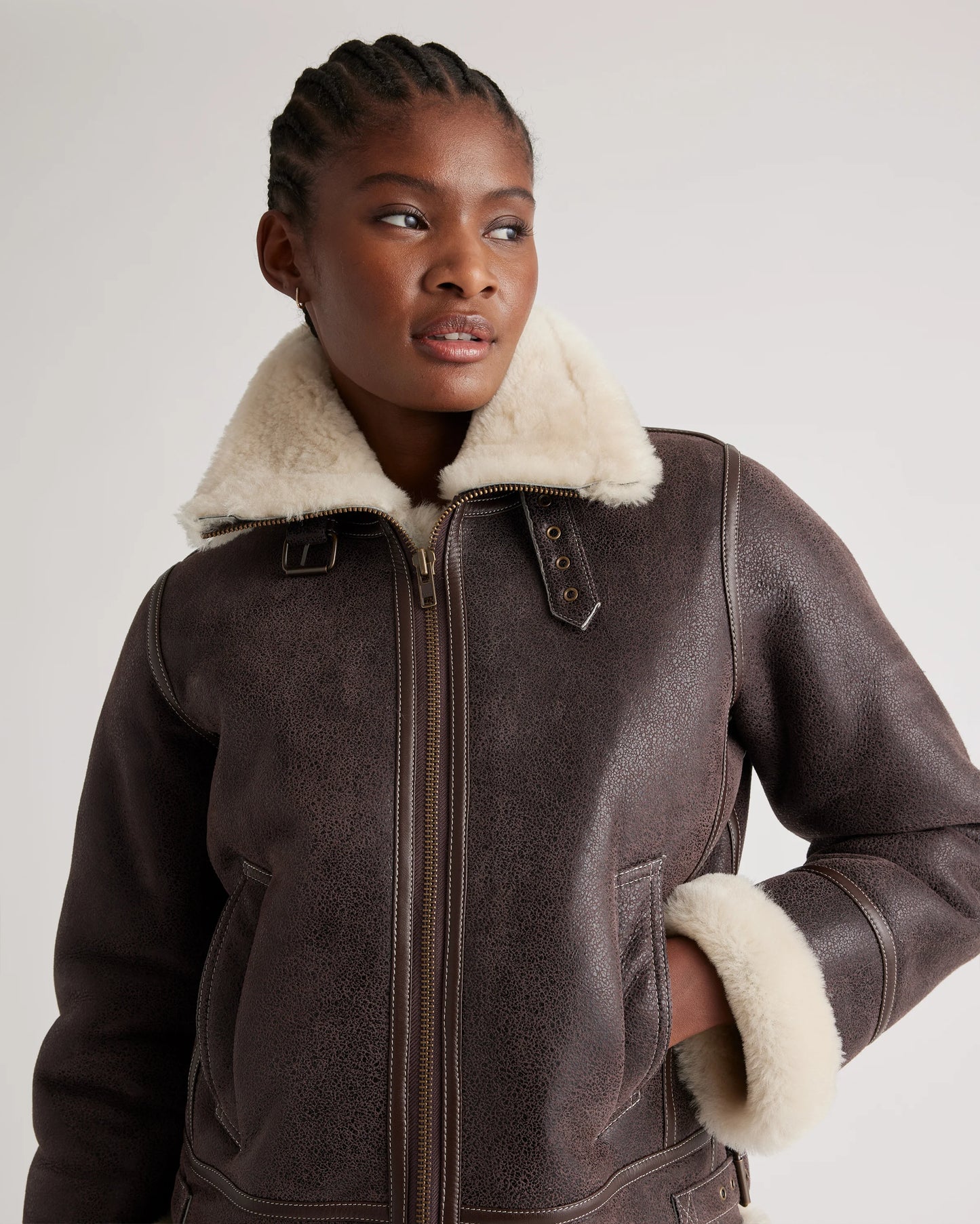 100% Shearling Cold Weather Bomber Jacket - XS / Black