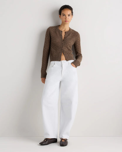 100% Yak Wool Pointelle Detail Cardigan - XS / Heather Brown