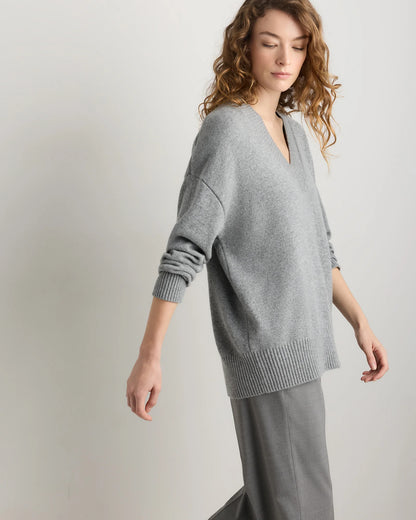 Mongolian Cashmere Oversized V-Neck Sweater - XS / Elk Brown