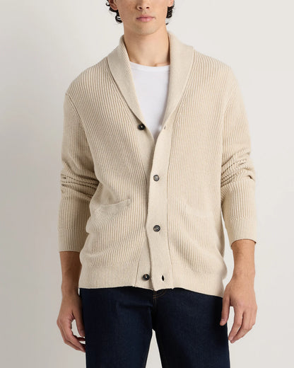 100% Organic Cotton Ribbed Shawl-Collar Cardigan Sweater - S / Bayberry Olive