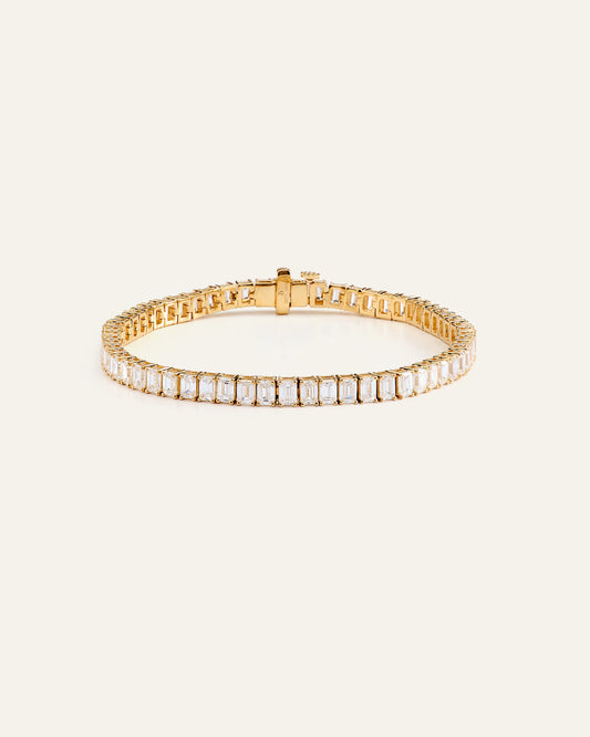 14K Gold Lab Grown Diamond North-South Emerald Tennis Bracelet - 10ctw - 6.5" / Yellow Gold
