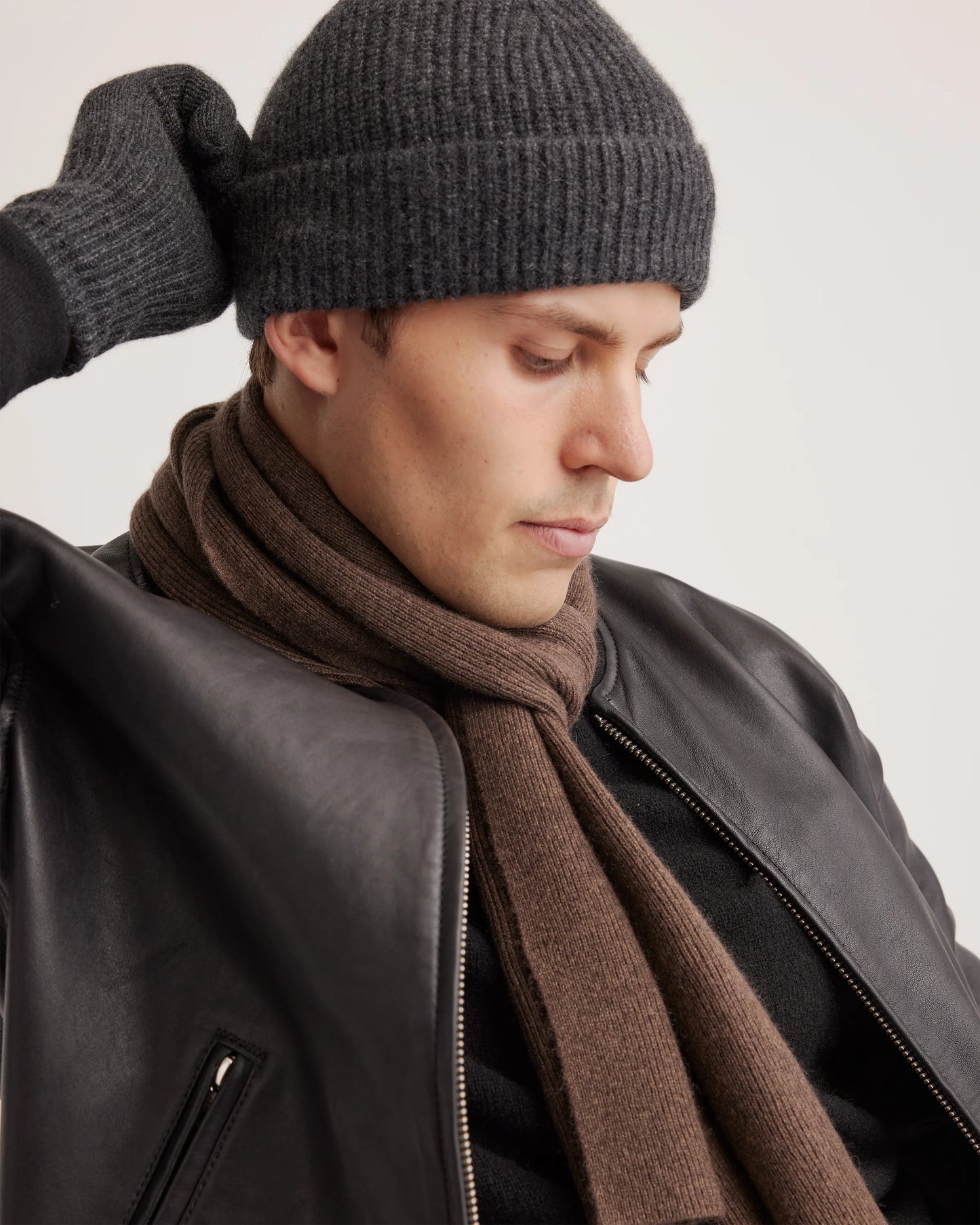 Mongolian Cashmere Ribbed Beanie - XS/S / Heather Charcoal