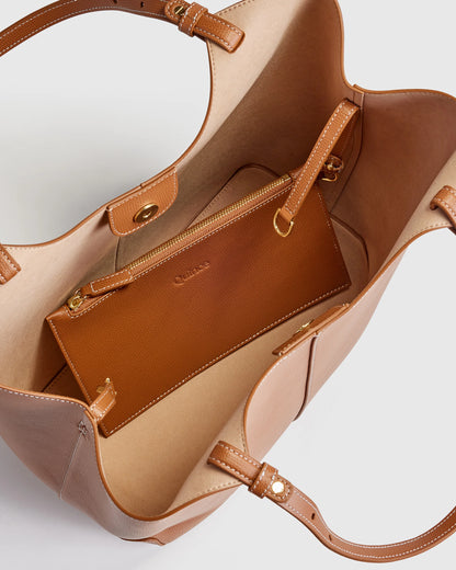Italian Leather Trapeze Tote - One Size / Dark Brown
