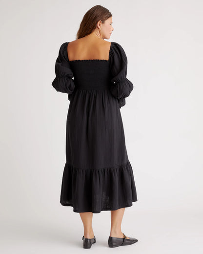100% Organic Cotton Gauze Maternity Smocked Midi Dress - XS / Wild Cherry