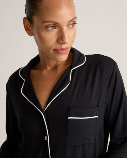 Bamboo Jersey Long Sleeve Pajama Set - XS / True Black