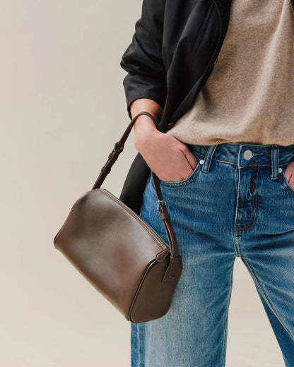 Italian Leather Mini Barrel Shoulder Bag - One Size / Dark Brown