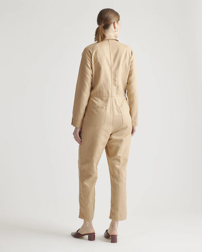 Cotton Linen Twill Long Sleeve Coverall Jumpsuit - XS / Army Green