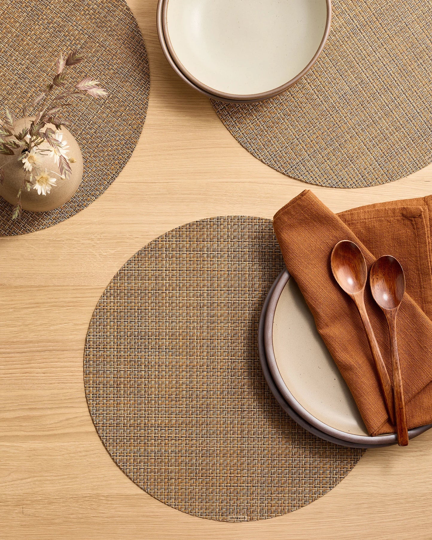 Basketweave Easy-Care Round Placemat, Set of 4 by Chilewich - One Size / Celadon