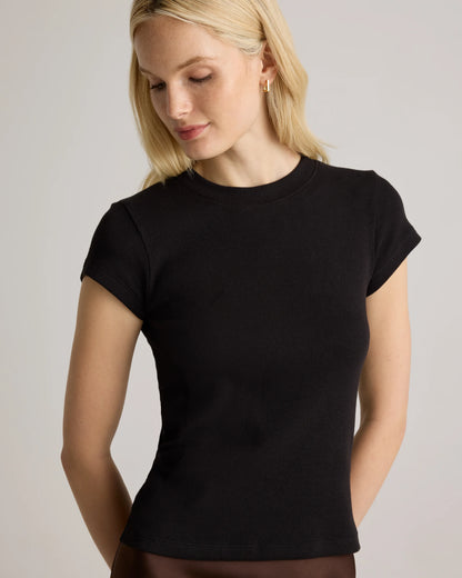 Organic Cotton Micro-Rib Crewneck Tee - XS / Heather Oatmeal