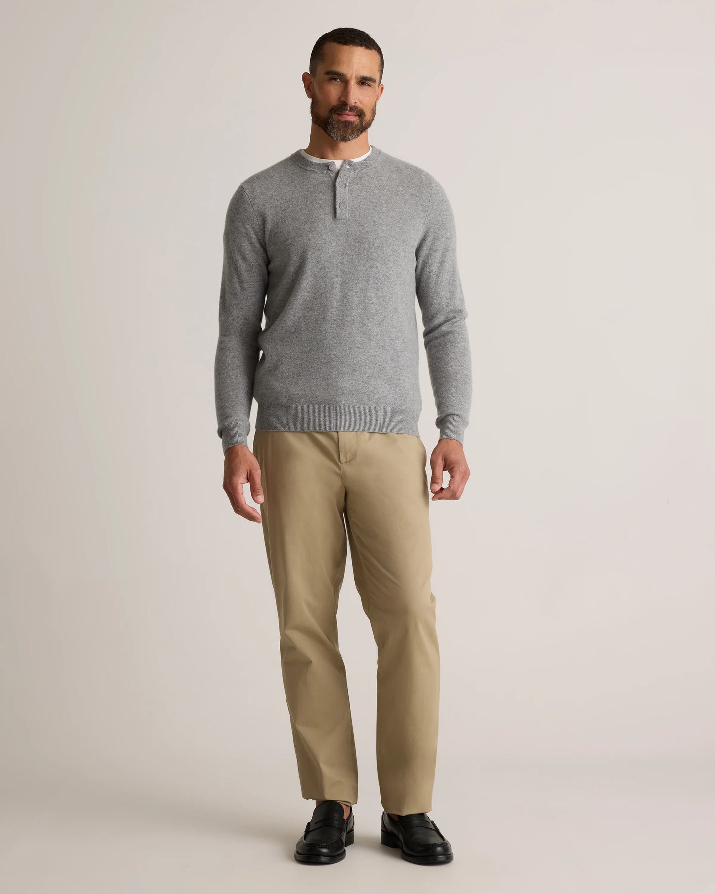 Mongolian Cashmere Henley Sweater - S / Brown