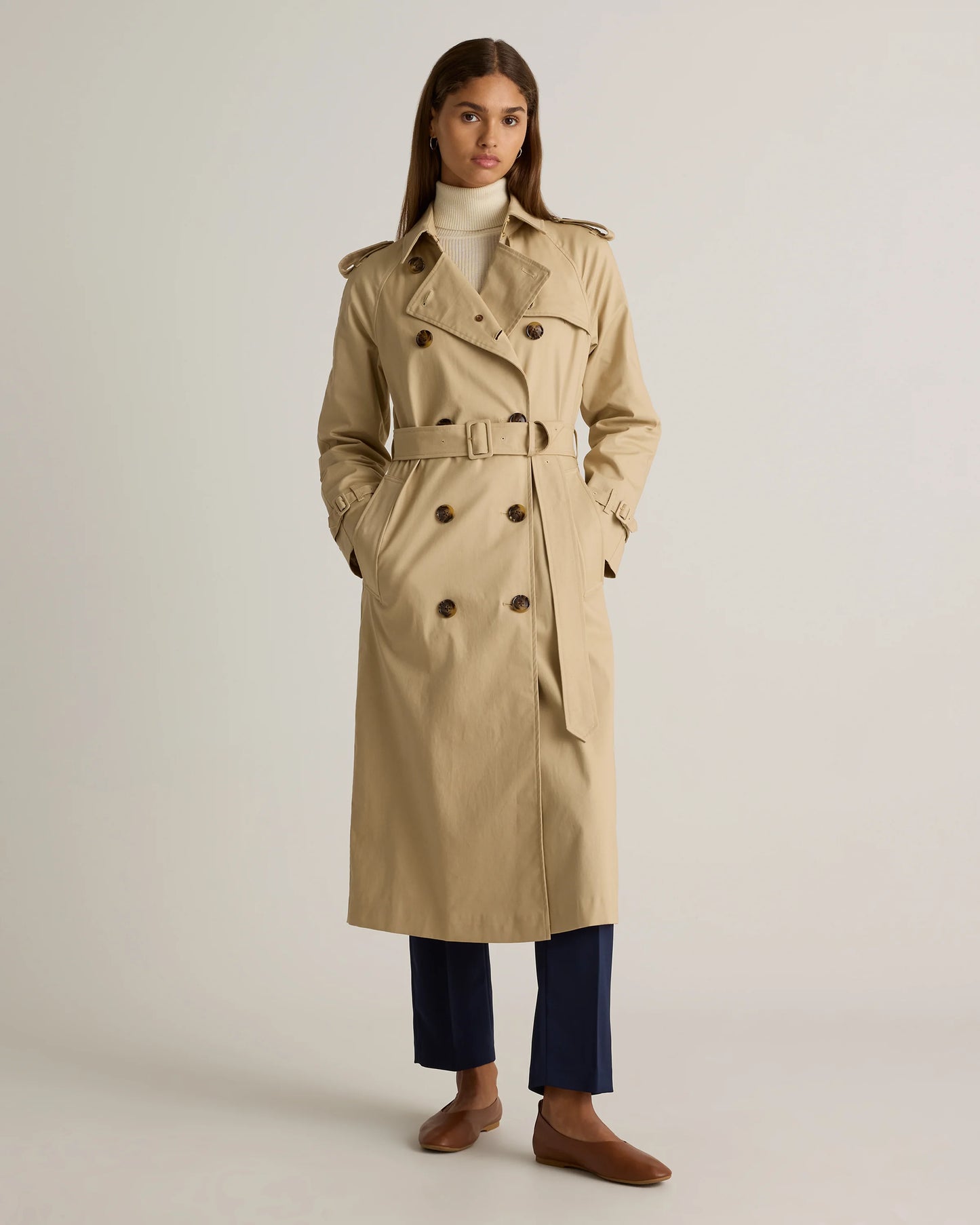 Comfort Stretch Long Trench Coat - XS / Dark Khaki