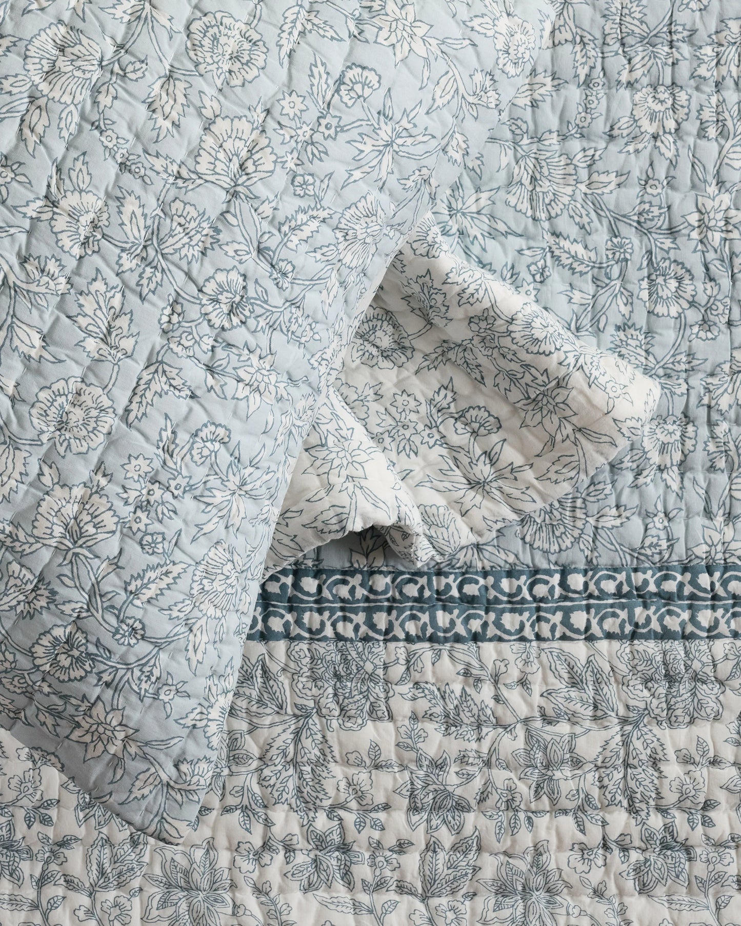Organic Cotton Block Print Quilted Sham Set - Standard / Green