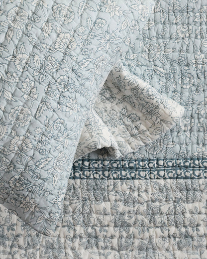 Organic Cotton Block Print Quilted Sham Set - Standard / Green