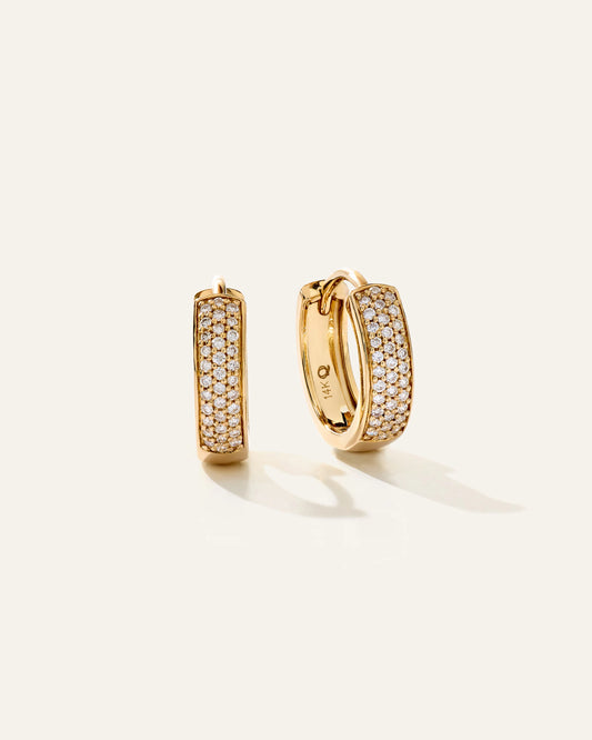 14K Gold Pave Diamond Multi Row Huggies - One Size / Yellow Gold