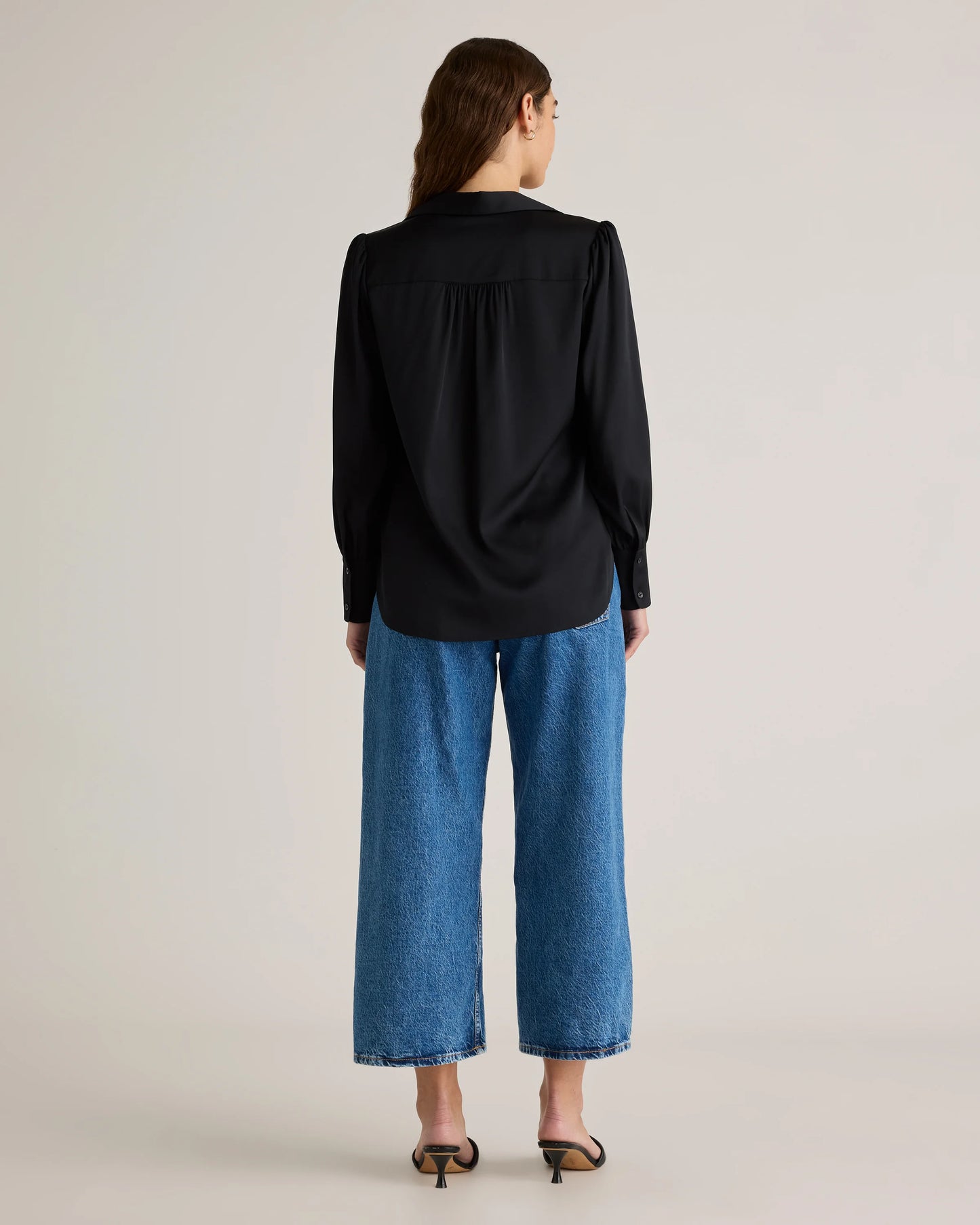 Washable Stretch Silk Split Neck Blouse - XS / Forest Green