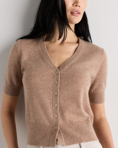 Mongolian Cashmere Short Sleeve Cardigan - XS / Oatmeal